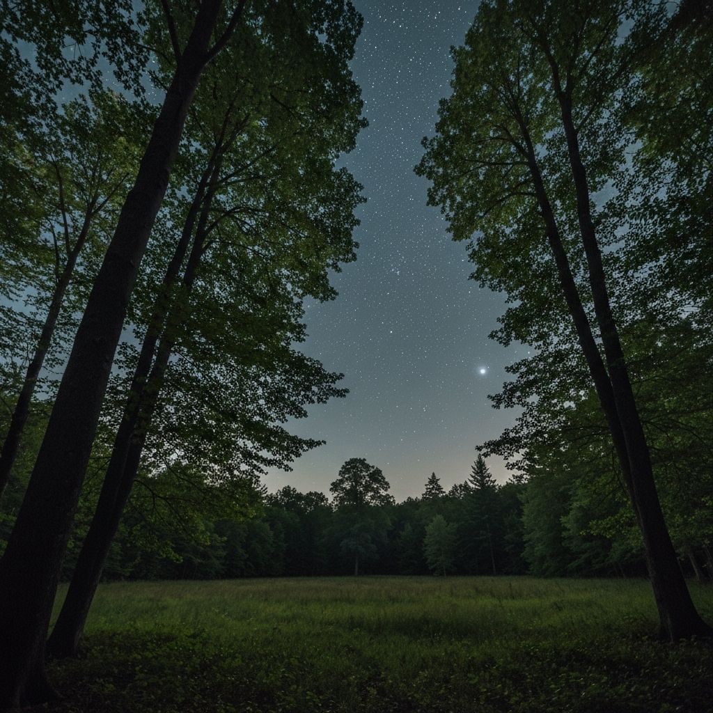 Peaceful forest at night